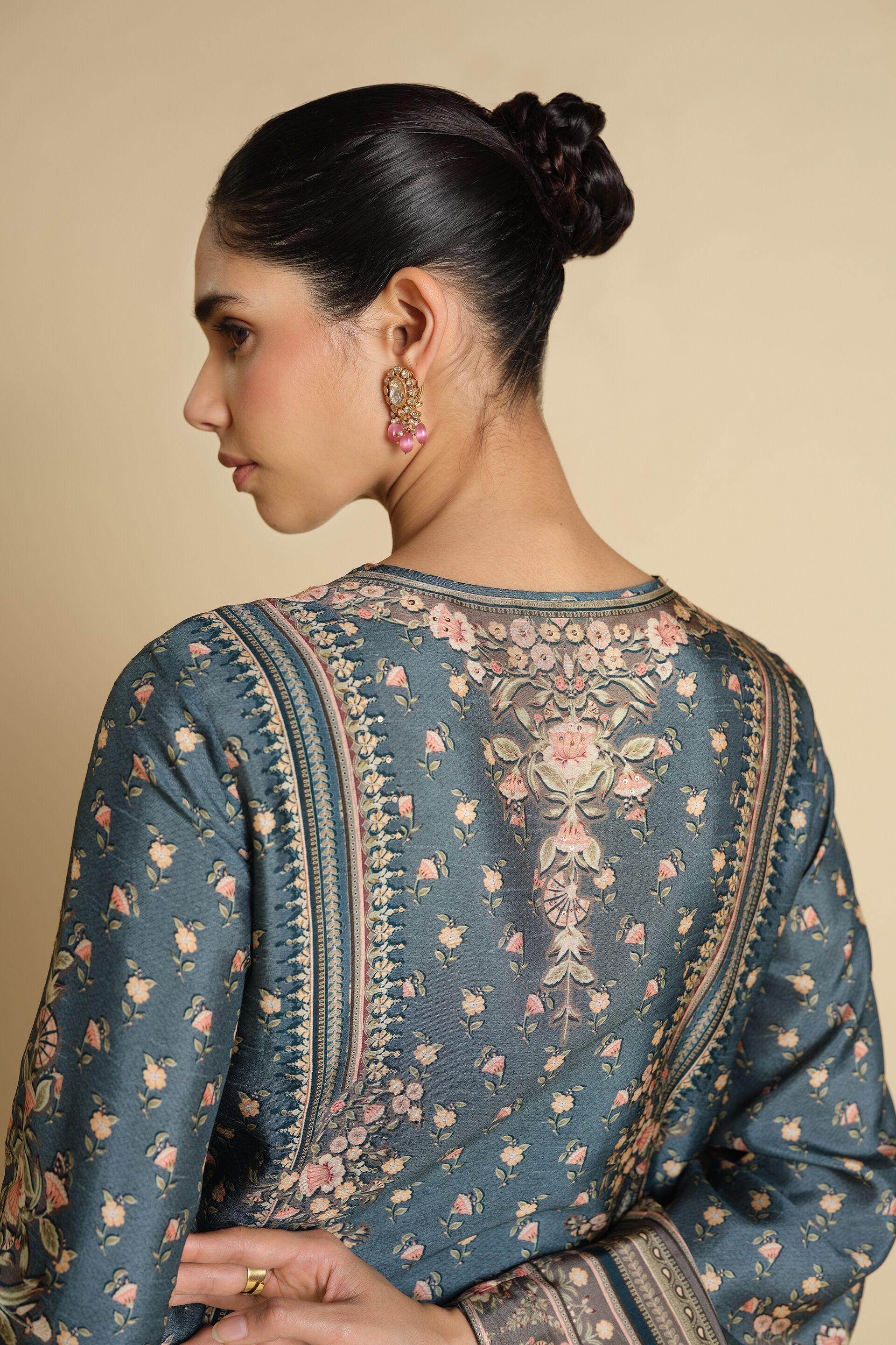 Yazhini Printed Silk Kaftan - Blue, Blue, image 6